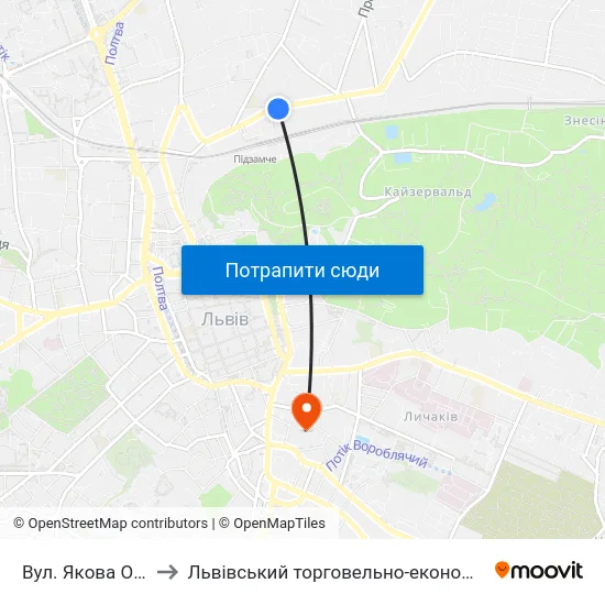 Вул. Якова Остряниці to Львівський торговельно-економічний університет map