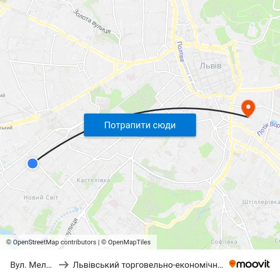 Вул. Мельника to Львівський торговельно-економічний університет map