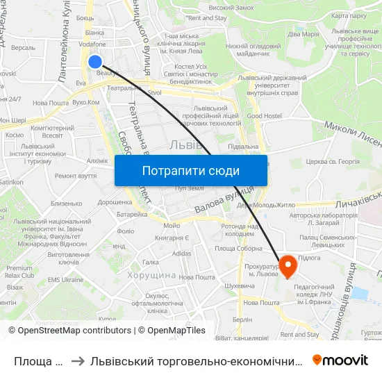Площа Різні to Львівський торговельно-економічний університет map