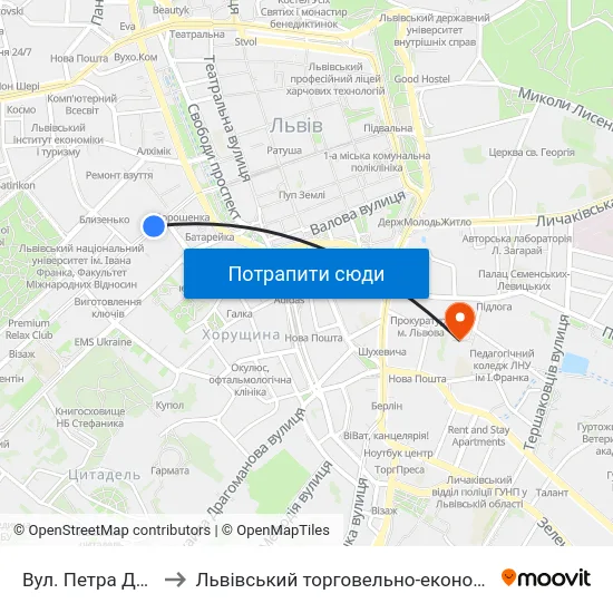 Вул. Петра Дорошенка to Львівський торговельно-економічний університет map