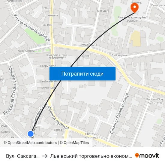 Вул. Саксаганського to Львівський торговельно-економічний університет map