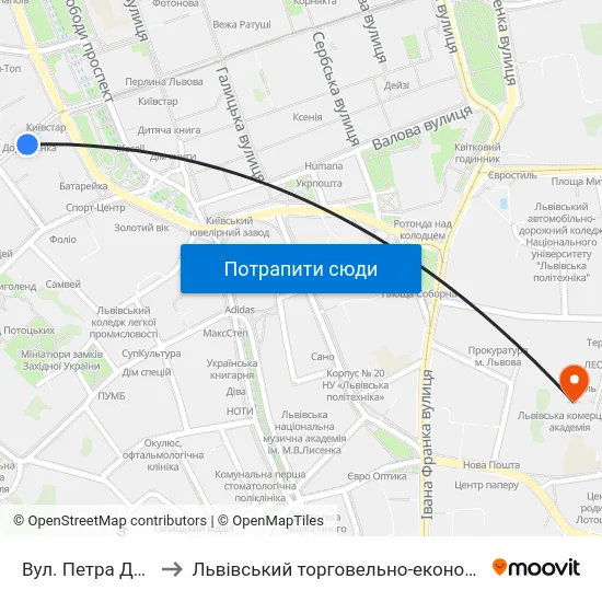 Вул. Петра Дорошенка to Львівський торговельно-економічний університет map