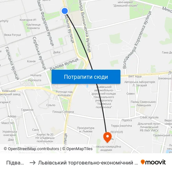 Підвальна to Львівський торговельно-економічний університет map