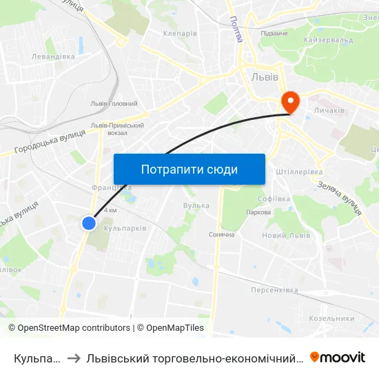 Кульпарків to Львівський торговельно-економічний університет map