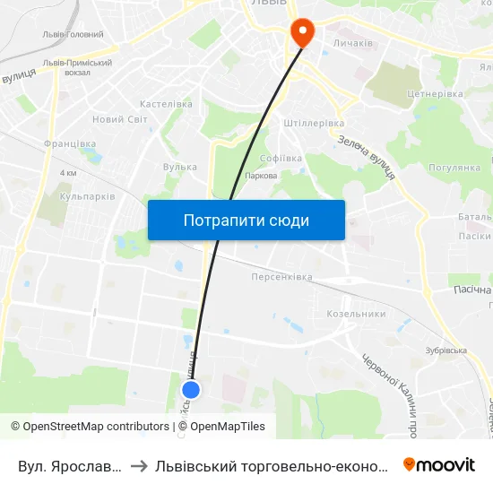 Вул. Ярослава Гашека to Львівський торговельно-економічний університет map
