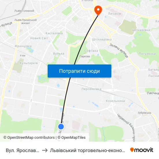 Вул. Ярослава Гашека to Львівський торговельно-економічний університет map