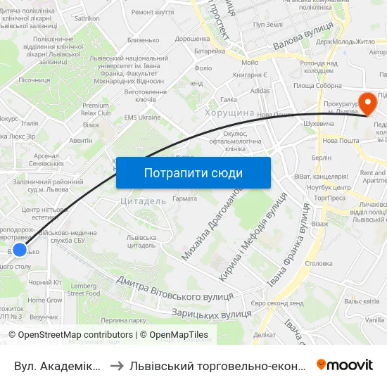 Вул. Академіка Сахарова to Львівський торговельно-економічний університет map