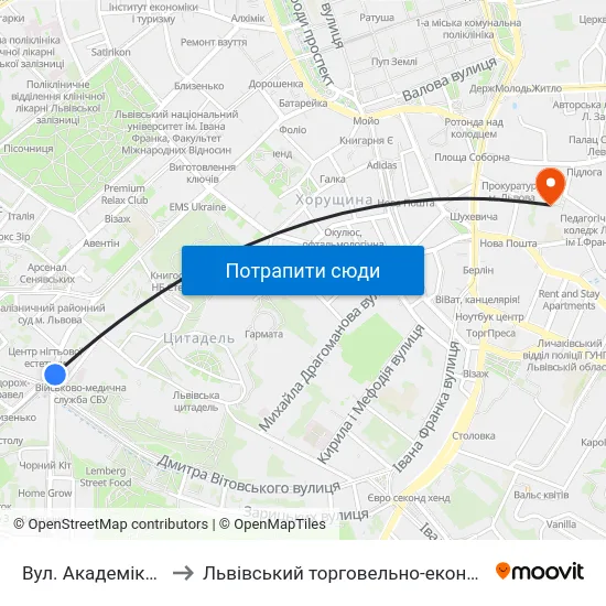 Вул. Академіка Сахарова to Львівський торговельно-економічний університет map