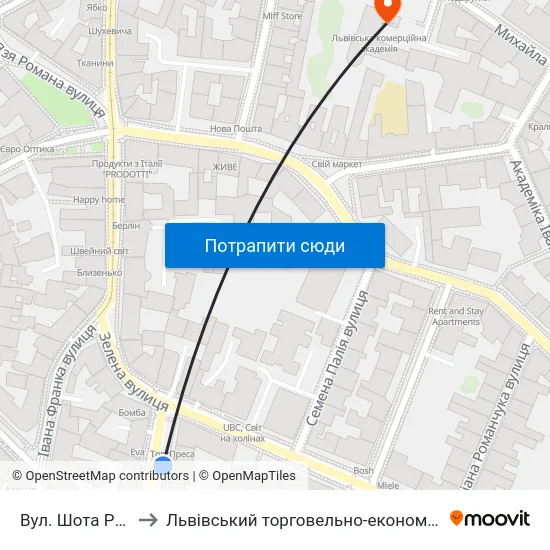 Вул. Шота Руставелі to Львівський торговельно-економічний університет map