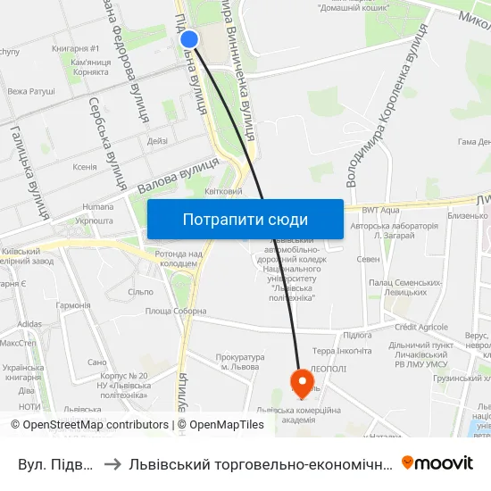 Вул. Підвальна to Львівський торговельно-економічний університет map