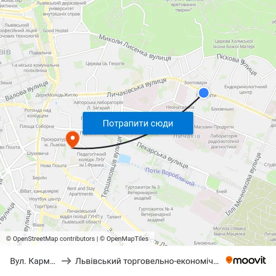 Вул. Кармалюка to Львівський торговельно-економічний університет map