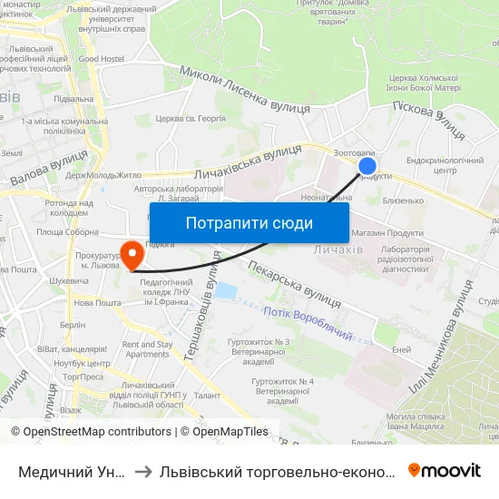 Медичний Університет to Львівський торговельно-економічний університет map
