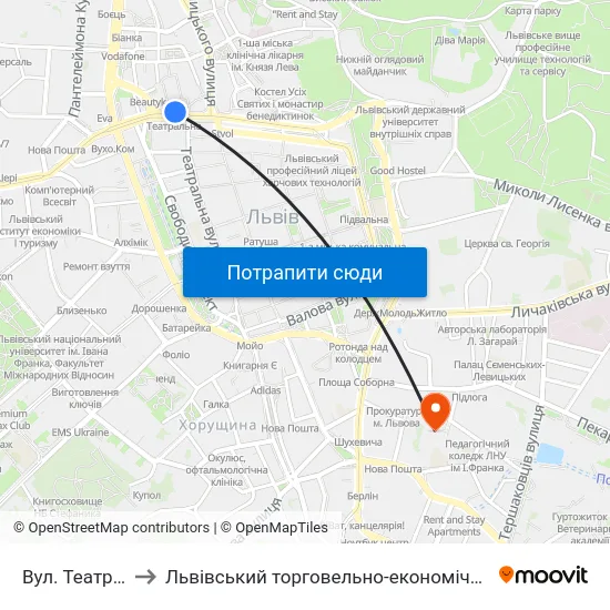 Вул. Театральна to Львівський торговельно-економічний університет map