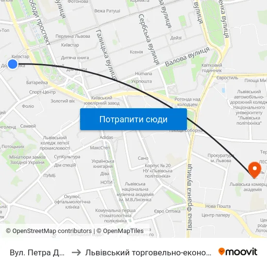 Вул. Петра Дорошенка to Львівський торговельно-економічний університет map