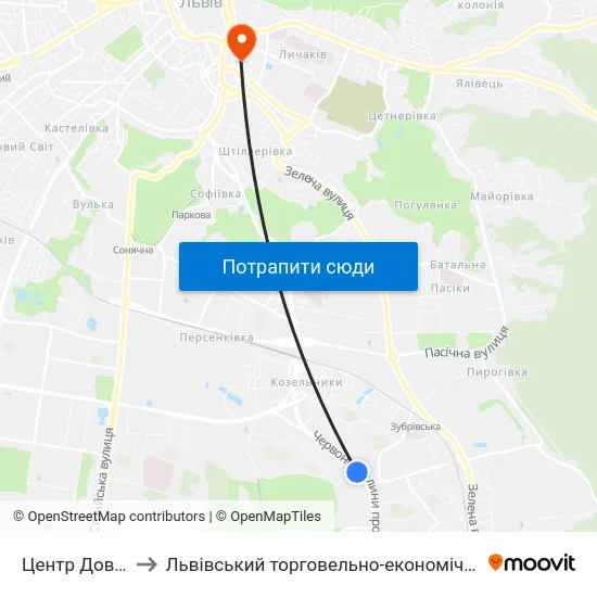 Центр Довженка to Львівський торговельно-економічний університет map