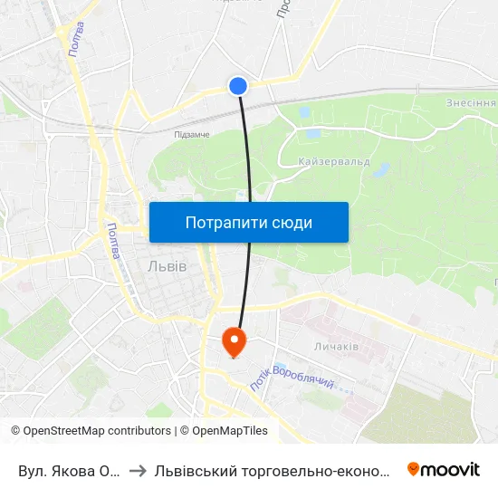 Вул. Якова Остряниці to Львівський торговельно-економічний університет map