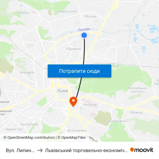Вул. Липинського to Львівський торговельно-економічний університет map