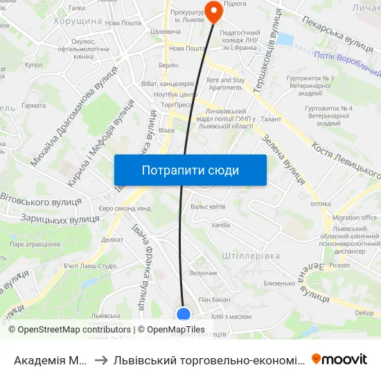 Академія Мистецтв to Львівський торговельно-економічний університет map