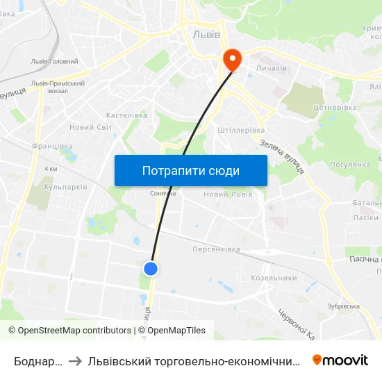 Боднарівка to Львівський торговельно-економічний університет map