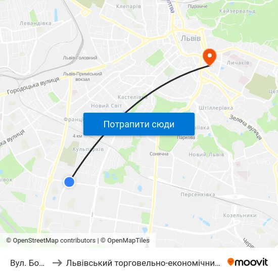 Вул. Боткiна to Львівський торговельно-економічний університет map