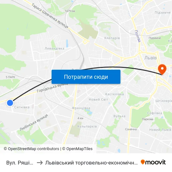 Вул. Ряшівська to Львівський торговельно-економічний університет map