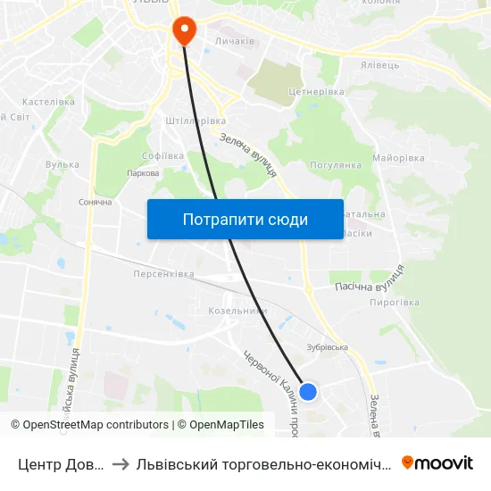 Центр Довженка to Львівський торговельно-економічний університет map