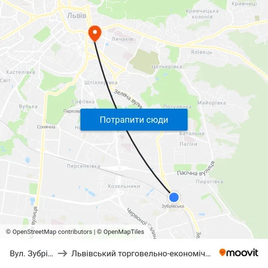 Вул. Зубрівська to Львівський торговельно-економічний університет map