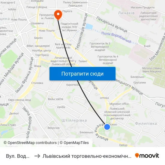Вул. Водогінна to Львівський торговельно-економічний університет map