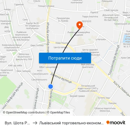 Вул. Шота Руставелі to Львівський торговельно-економічний університет map