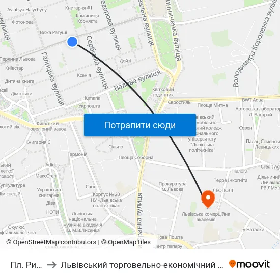 Пл. Ринок to Львівський торговельно-економічний університет map