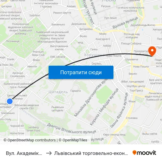Вул. Академіка Сахарова to Львівський торговельно-економічний університет map