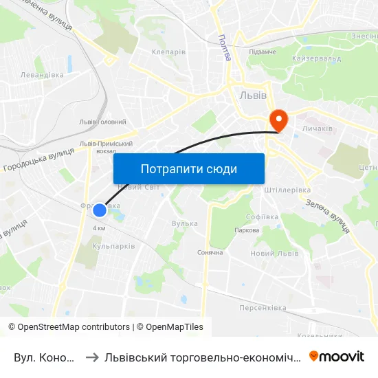 Вул. Коновальця to Львівський торговельно-економічний університет map