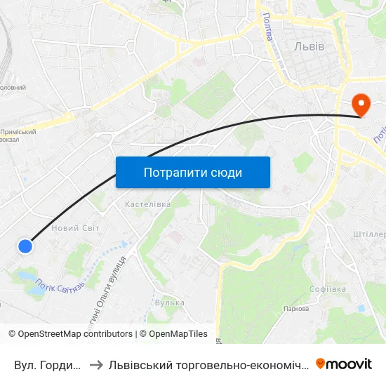 Вул. Гординських to Львівський торговельно-економічний університет map