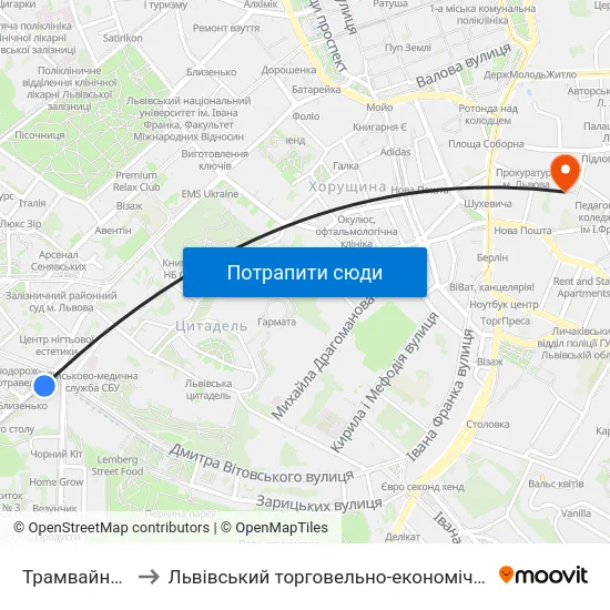 Трамвайне Депо to Львівський торговельно-економічний університет map