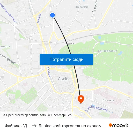 Фабрика "Динамо" to Львівський торговельно-економічний університет map