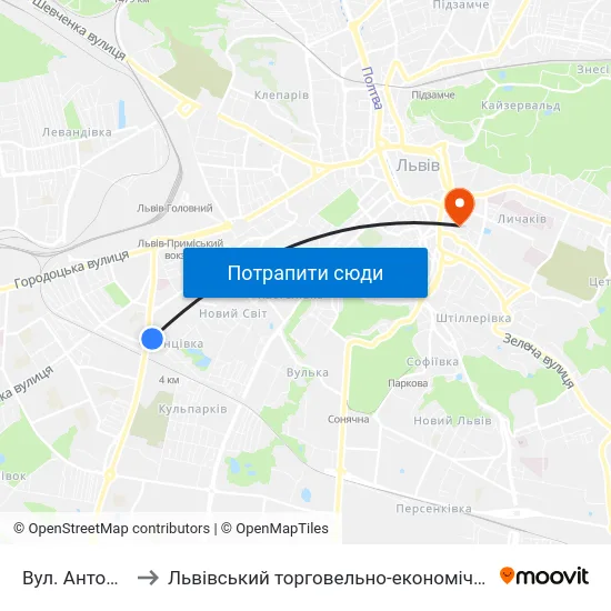 Вул. Антоновича to Львівський торговельно-економічний університет map
