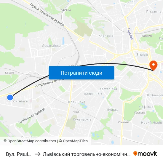 Вул. Ряшівська to Львівський торговельно-економічний університет map