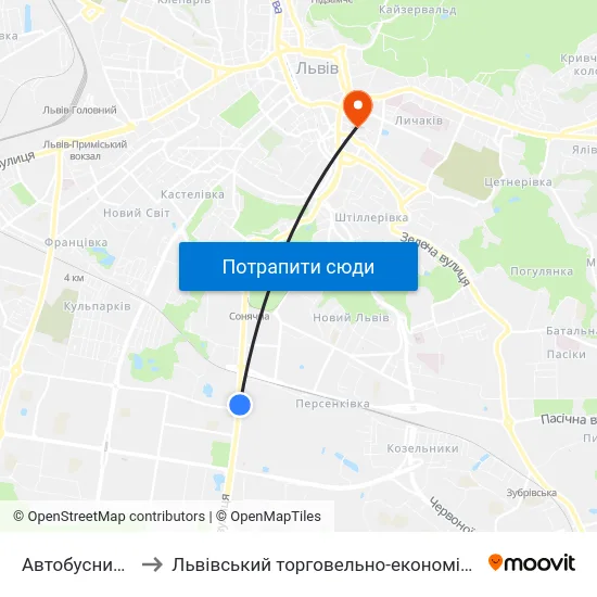 Автобусний Завод to Львівський торговельно-економічний університет map
