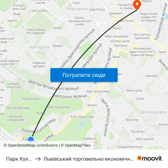 Парк Культури to Львівський торговельно-економічний університет map