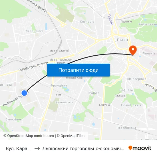 Вул. Караджича to Львівський торговельно-економічний університет map
