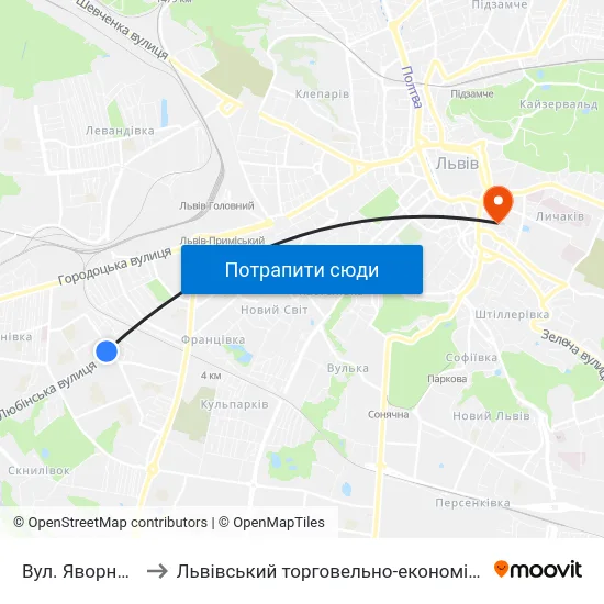 Вул. Яворницького to Львівський торговельно-економічний університет map