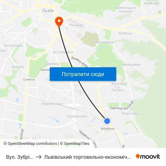 Вул. Зубрівська to Львівський торговельно-економічний університет map