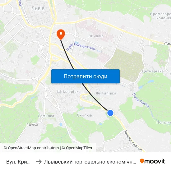 Вул. Кримська to Львівський торговельно-економічний університет map