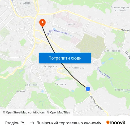 Стадіон "Україна" to Львівський торговельно-економічний університет map