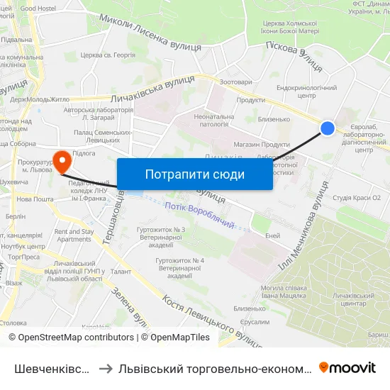 Шевченківський Гай to Львівський торговельно-економічний університет map