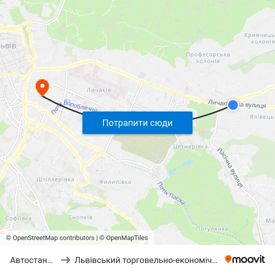 Автостанція №6 to Львівський торговельно-економічний університет map