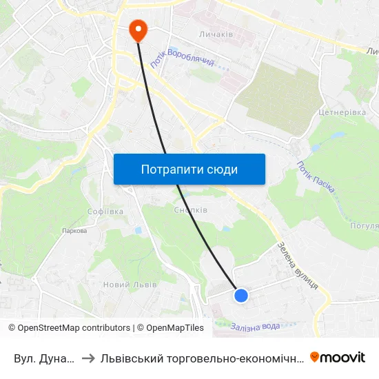 Вул. Дунайська to Львівський торговельно-економічний університет map