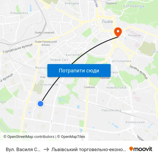 Вул. Василя Симоненка to Львівський торговельно-економічний університет map