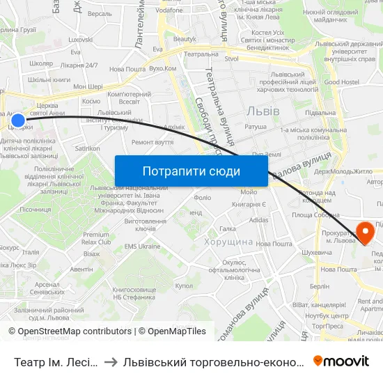 Театр Ім. Лесі Українки to Львівський торговельно-економічний університет map