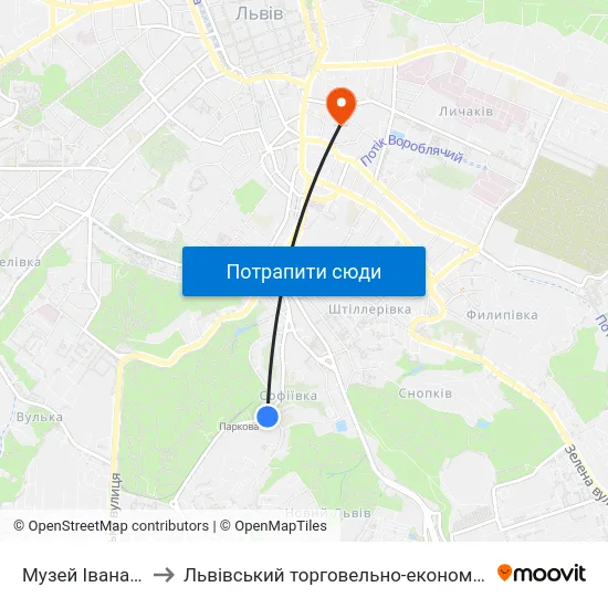 Музей Івана Франка to Львівський торговельно-економічний університет map